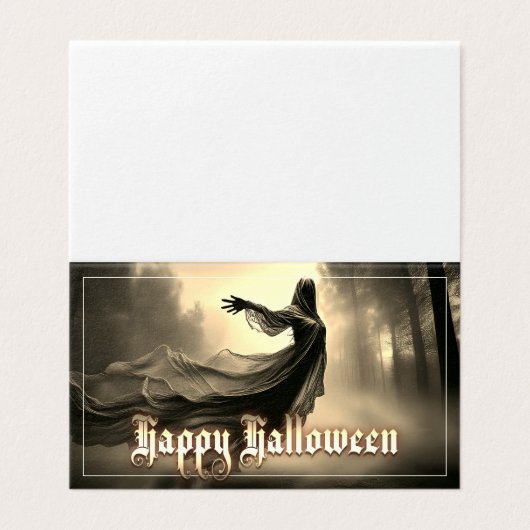 Black Vrouw Ghost in Hellscape - Halloween Kaart (Buitenkant ongevouwen)