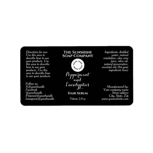 Black w curly text and logo dropper bottle label  (Voorkant)