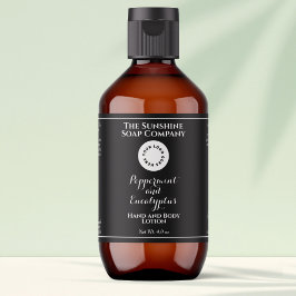 Black w curly text logo cosmetics bottle label 