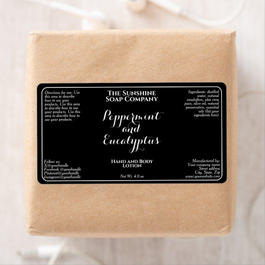 Black w white curly text cosmetics bottle label  (Insitu)