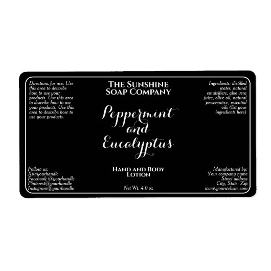 Black w white curly text cosmetics bottle label (Voorkant)