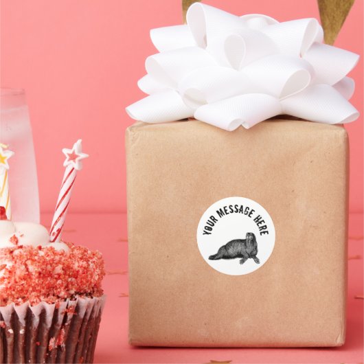 Black Walrus simpele illustratie Ronde Sticker (Feest)