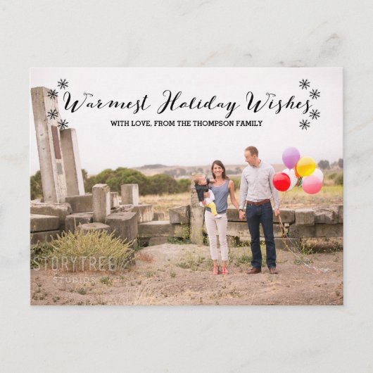 Black Warmest Holiday Wishes Foto Briefkaart (Voorkant)