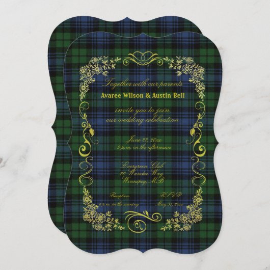 Black Watch Ancient Tartan Met Gouden Lijst Uitnod Kaart (Voorkant / Achterkant)