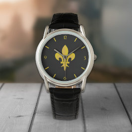 Black Watch met Gold Fleur de Lis Horloge