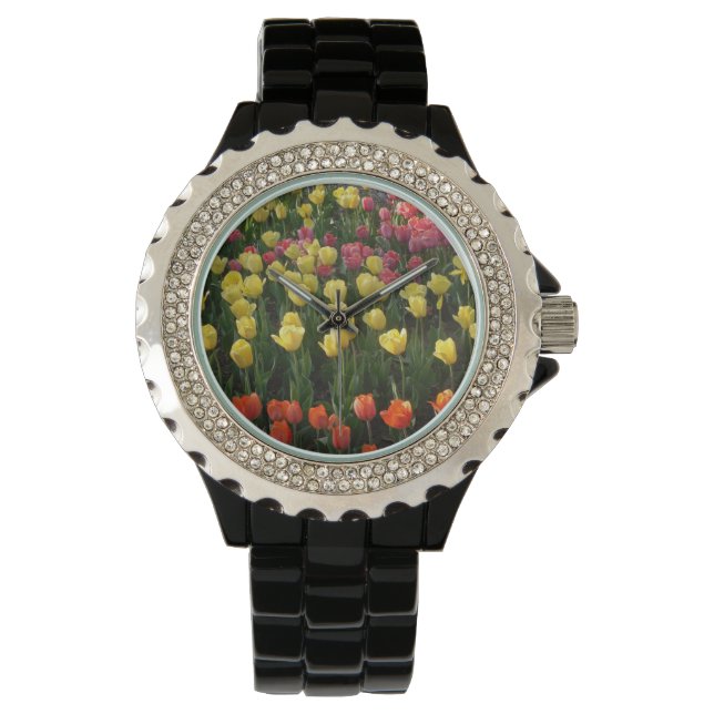 Black Watch met meerkleurige tulpen Horloge (Voorkant)