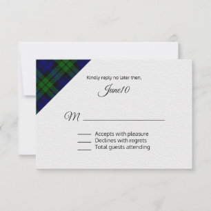 Black Watch Plaid Wedding RSVP Kaartje