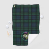 Black Watch Pset Tartan Scottish Thistle Monogram Golfhanddoek (Insitu)