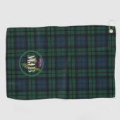 Black Watch Pset Tartan Scottish Thistle Monogram Golfhanddoek (Horizontaal)