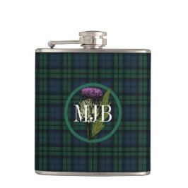 Black Watch Pset Tartan Scottish Thistle Monogram Heupfles