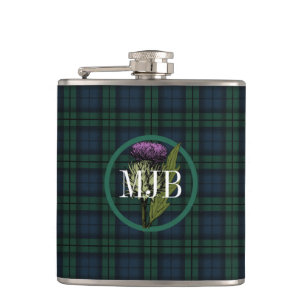 Black Watch Pset Tartan Scottish Thistle Monogram Heupfles