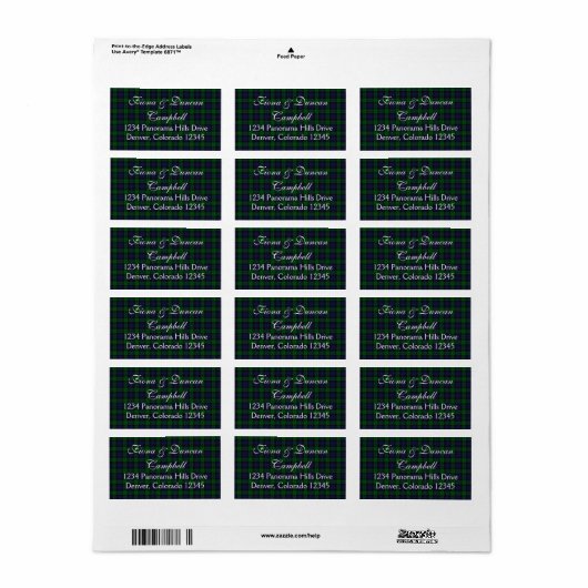 Black Watch Schots Tartan Retouradres Etiket (Full Sheet)