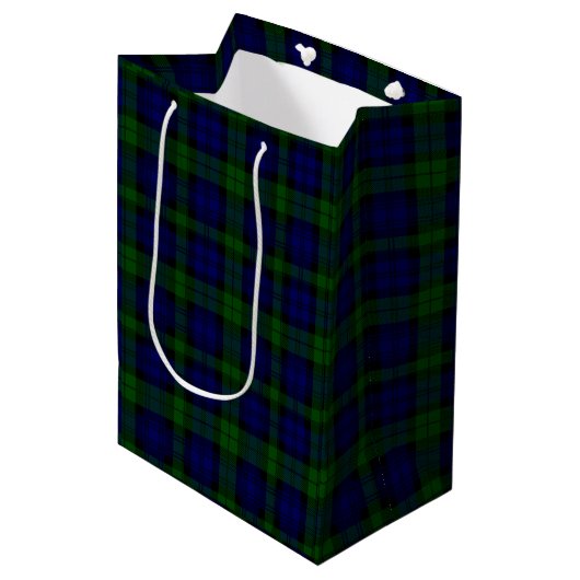 Black Watch Tartan Blue Green Pset Medium Cadeauzakje (Voorkant Gekanteld)