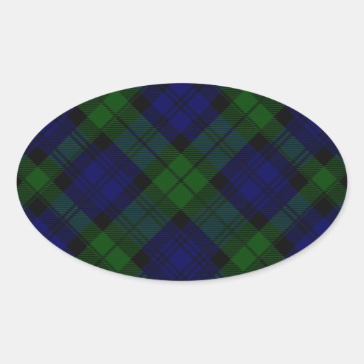 Black Watch Tartan Blue Green Pset Ovale Sticker (Voorkant)