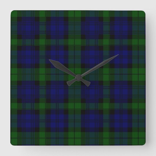 Black Watch Tartan Blue Green Pset Vierkante Klok (Voorkant)