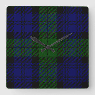 Black Watch Tartan Blue Green Pset Vierkante Klok
