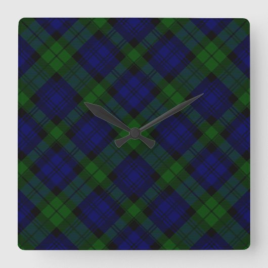 Black Watch Tartan Blue Green Pset Vierkante Klok (Voorkant)