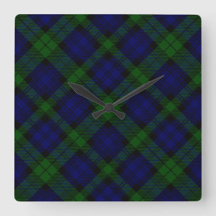 Black Watch Tartan Blue Green Pset Vierkante Klok