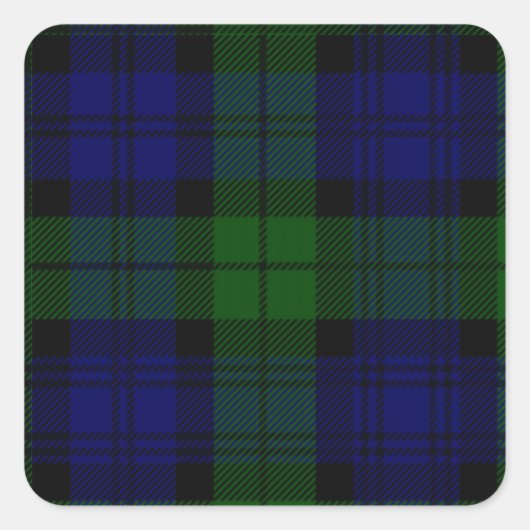 Black Watch Tartan Blue Green Pset Vierkante Sticker (Voorkant)