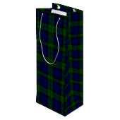 Black Watch Tartan Blue Green Pset Wijn Cadeautas (Achterkant Gekanteld)