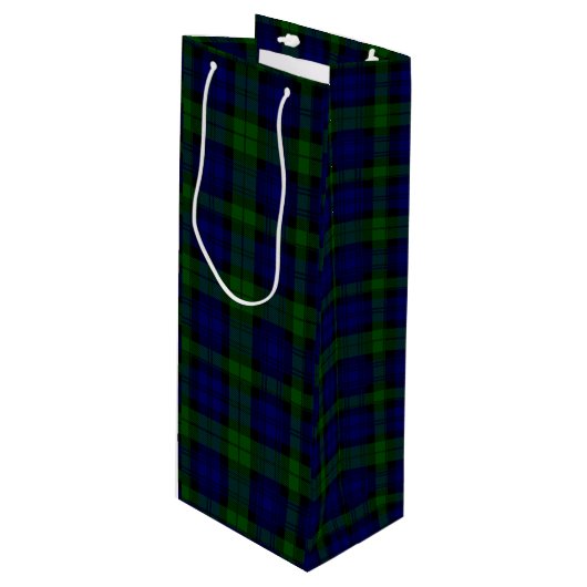 Black Watch Tartan Blue Green Pset Wijn Cadeautas (Voorkant Gekanteld)