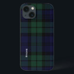 Black Watch Tartan Case-Mate iPhone Case<br><div class="desc">Een handige iPhone-draagtas,  gedaan in de donkerblauwe en groene Black Watch tartan-pleister. Pas de witte tekst aan,  die onderaan de linkerkant loopt,  voor jezelf of als een geweldig cadeauidee. Stijlvolle manier om uw elektronische apparaat te beschermen.</div>