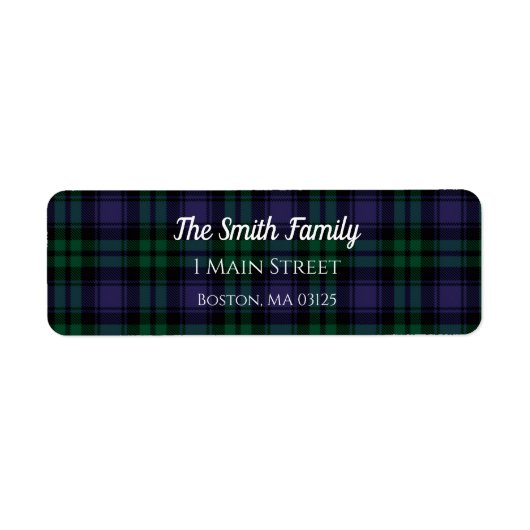Black Watch Tartan, Plaid Retouradres Etiket (Voorkant)