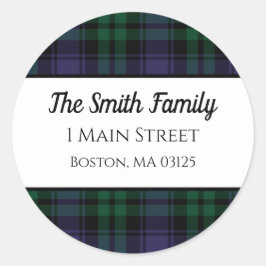 Black Watch Tartan, Plaid Retouradres Ronde Sticker