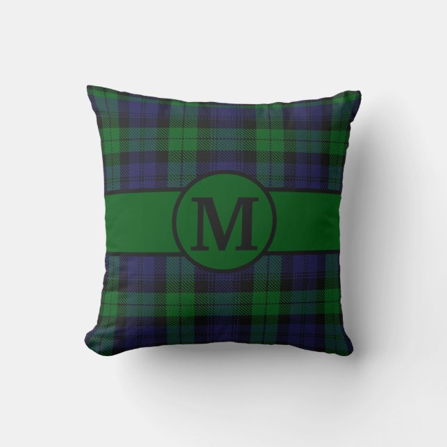 Black Watch Tartan Pset Monogram Personaliseren Kussen (Voorkant)