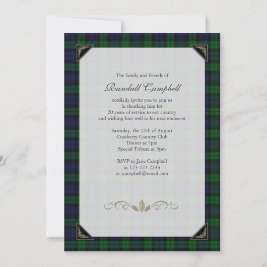 Black Watch Tartan Retirement Party Invitation Kaart (Voorkant)