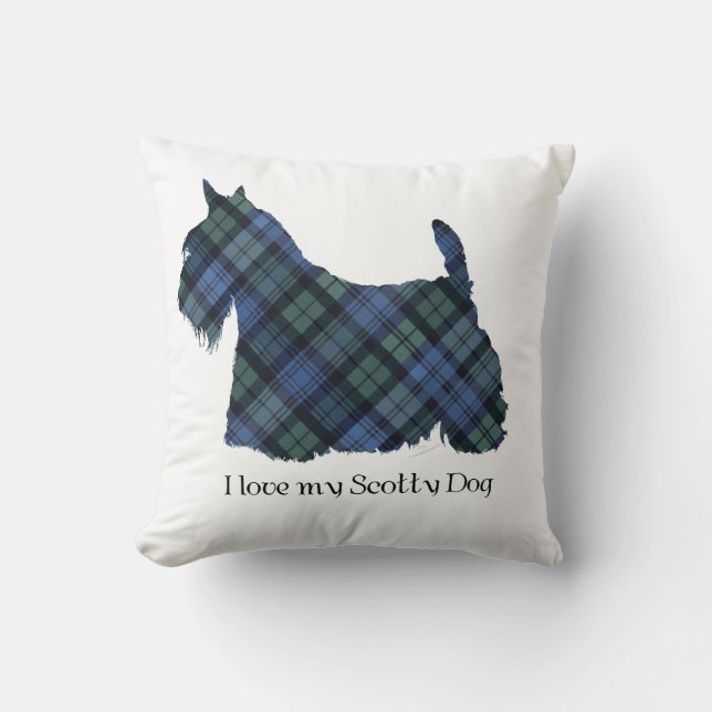 Black Watch Tartan Schotse Terrier Kussen (Voorkant)