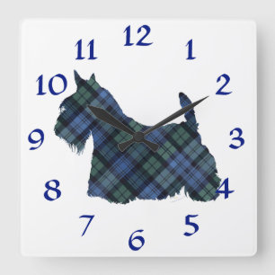 Black Watch Tartan Scottish Terrier Vierkante Klok