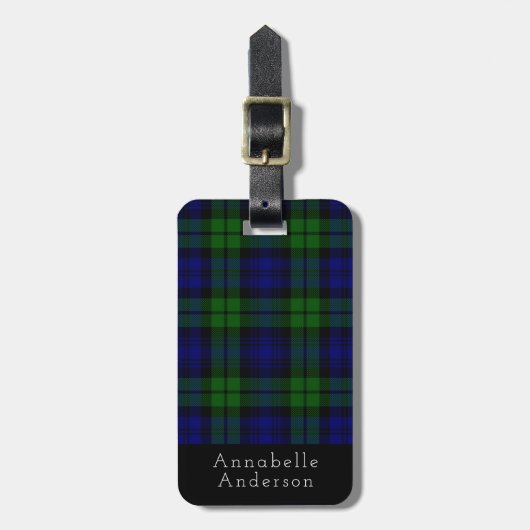 Black Watch Tartan spellen personaliseren Bagagelabel (Voorkant verticaal)