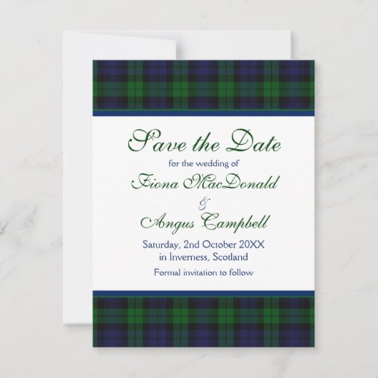 Black Watch Tartan Wedding Save the Date Kaart (Voorkant)