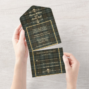 Black Watch Verweerde Originele Schotse Tartan  All In One Uitnodiging