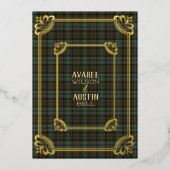 Black Watch Weathered Tartan Gold Foil Invitation Folie Uitnodiging (Voorkant)