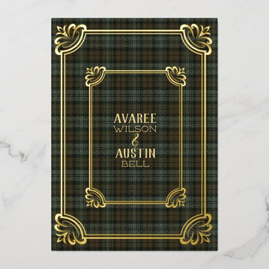 Black Watch Weathered Tartan Gold Foil Invitation Folie Uitnodiging (Voorkant)