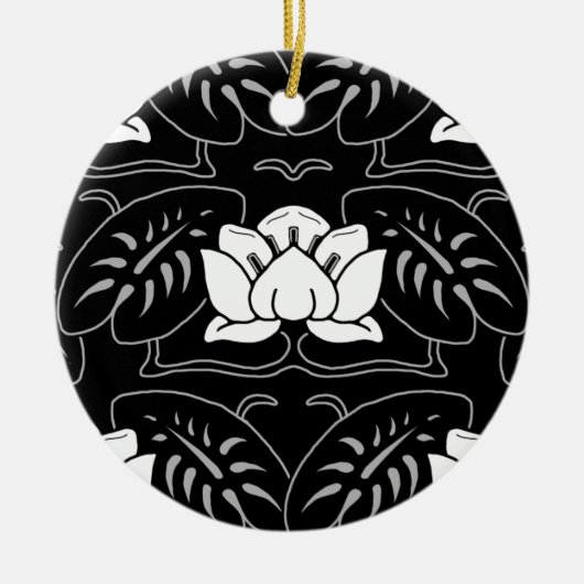 Black Water Lily Motif Keramisch Ornament (Voorkant)