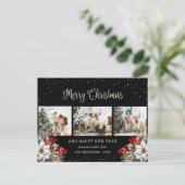 Black Watercolor Botanical Snow Photo Collage Feestdagenkaart (Staand voorkant)
