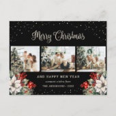 Black Watercolor Botanical Snow Photo Collage Feestdagenkaart (Voorkant)