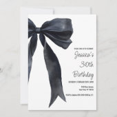 Black Watercolor Bow Birthday Elegant Invitation Kaart (Voorkant)