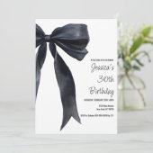 Black Watercolor Bow Birthday Elegant Invitation Kaart (Staand voorkant)