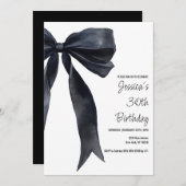 Black Watercolor Bow Birthday Elegant Invitation Kaart (Voorkant / Achterkant)