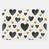 Black Watercolor & Gold Glitter Hearts Inpakpapier Vel (Voorkant 3)