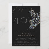 Black Watercolor Olive Branch Birthday Invitation Kaart (Voorkant)