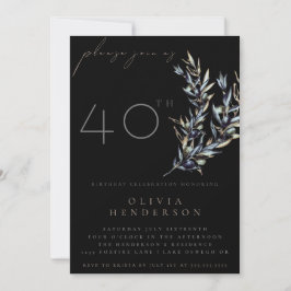 Black Watercolor Olive Branch Birthday Invitation Kaart