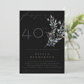 Black Watercolor Olive Branch Birthday Invitation Kaart (Staand voorkant)