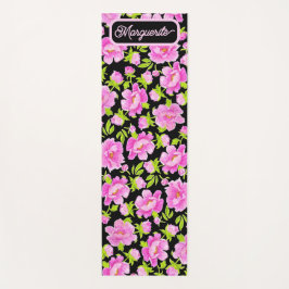 Black Watercolor Peonies Floral Yogamat