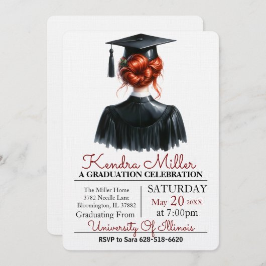 Black Waterverf Afstuderen Invitation Kaart (Voorkant / Achterkant)