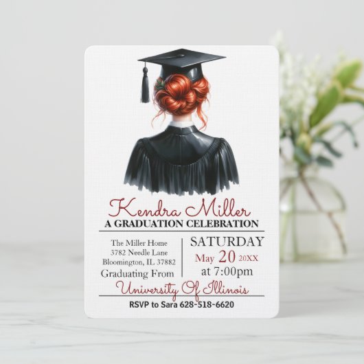 Black Waterverf Afstuderen Invitation Kaart (Staand voorkant)